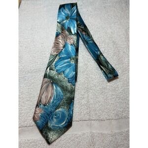 Serica Mens Silk Tie Blue Green Floral Botanical Made in Italy RN 52826